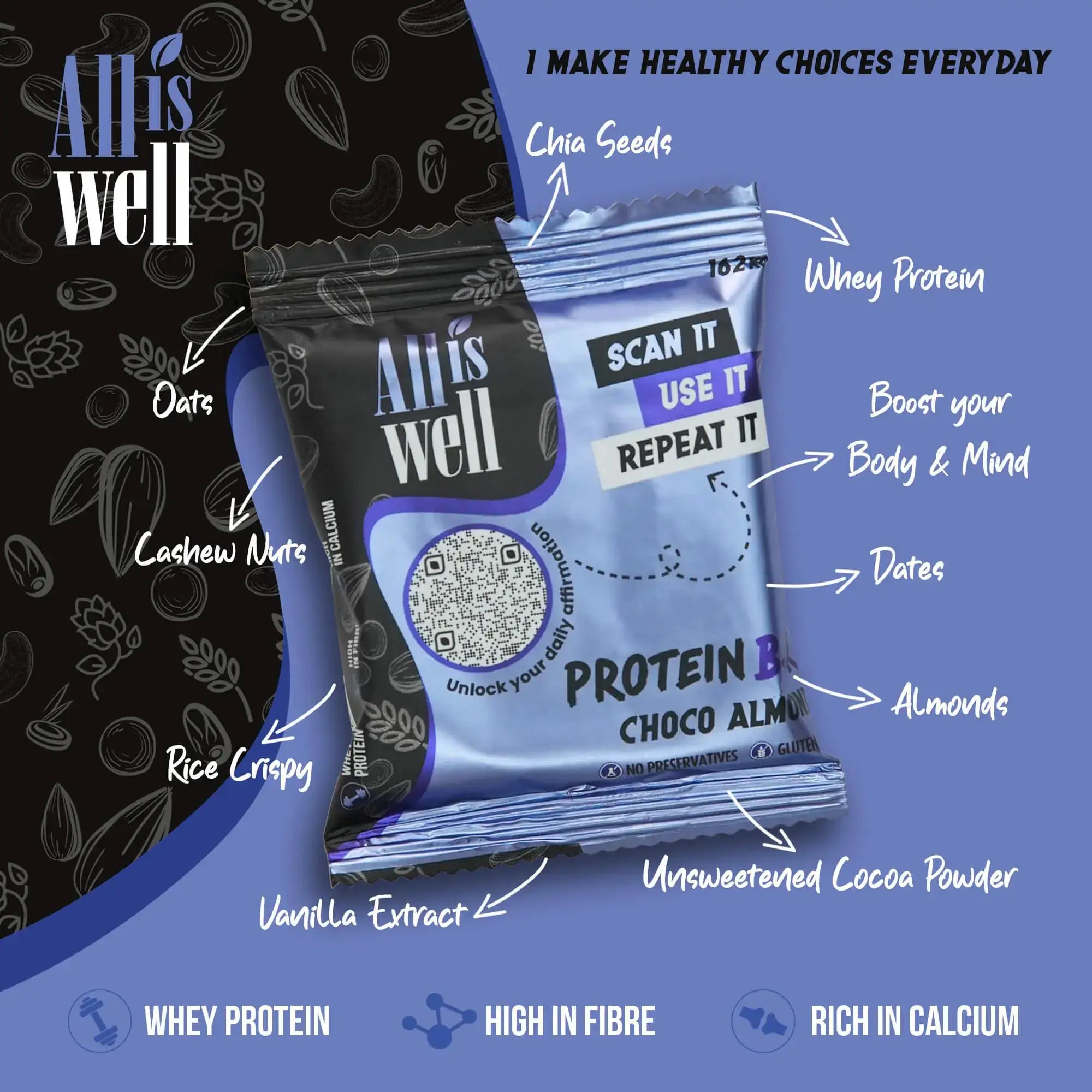 ALL IS WELL CHOCO ALMOND PROTEIN BAR (6 pack)