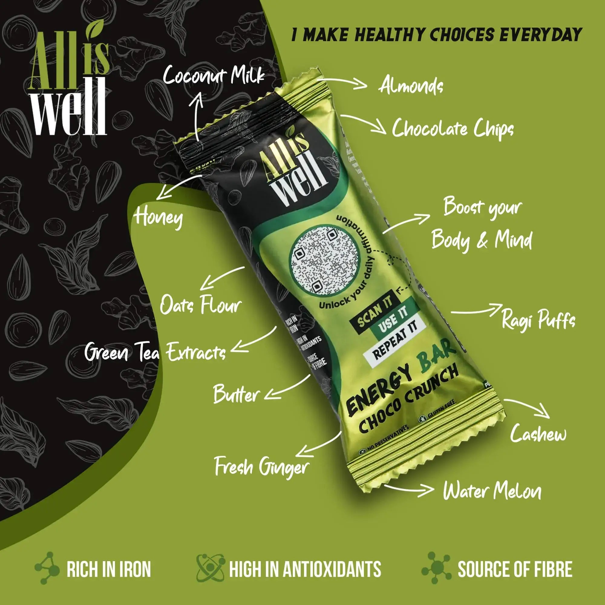 ALL IS WELL CHOCO CRUNCH ENERGY BAR (6 pack)