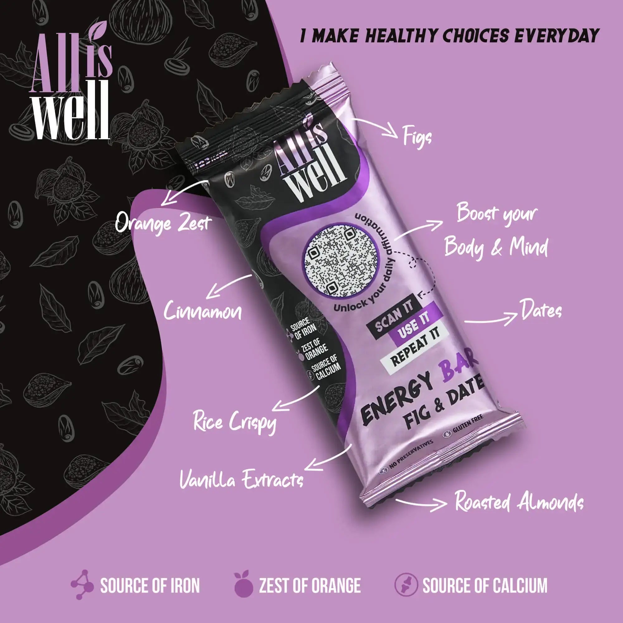 ALL IS WELL FIG & DATE ENERGY BAR (6 pack)