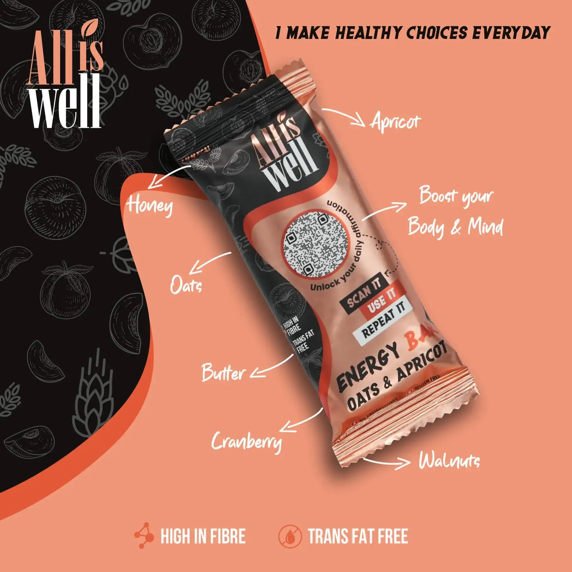 ALL IS WELL OATS & APRICOT ENERGY BAR (6 pack)