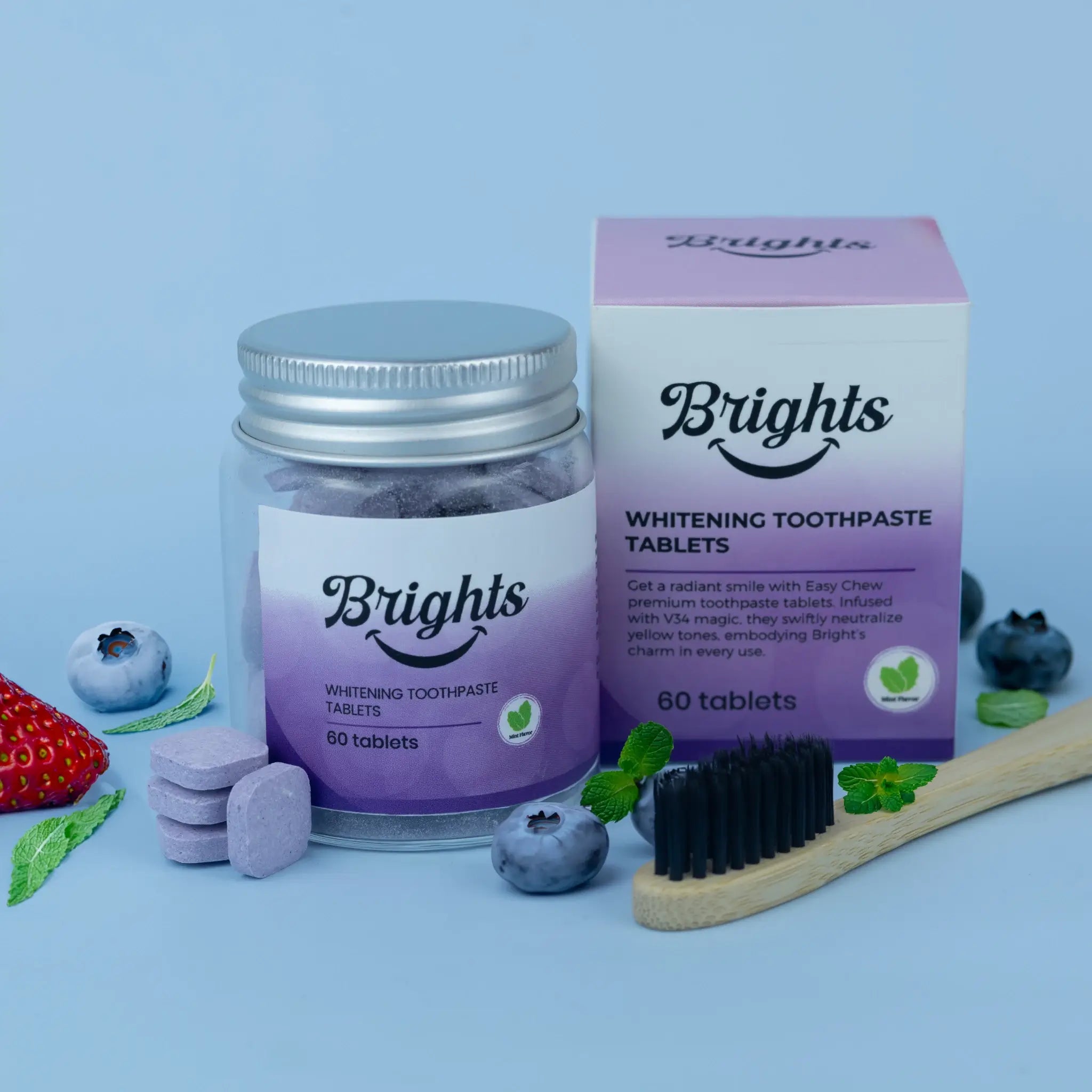 BRIGHTS TOOTHPASTE TABLETS - PURPLE MINT (WHITENING)