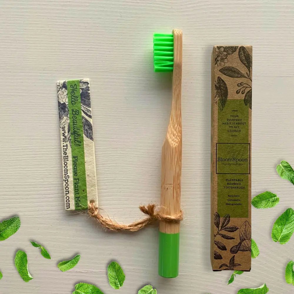 BLOOMSPOON BAMBOO TOOTHBRUSH WITH PLANTABLE SEED TAG (MINT) - SQOON