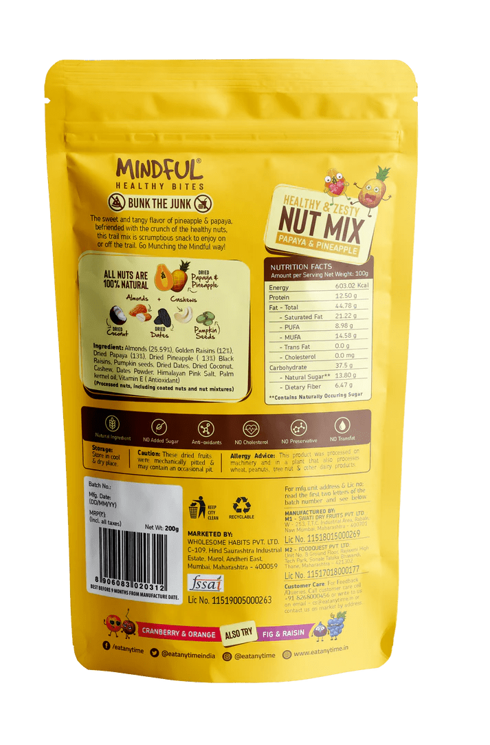 EAT ANYTIME PAPAYA & PINEAPPLE TRAIL MIX - SQOON