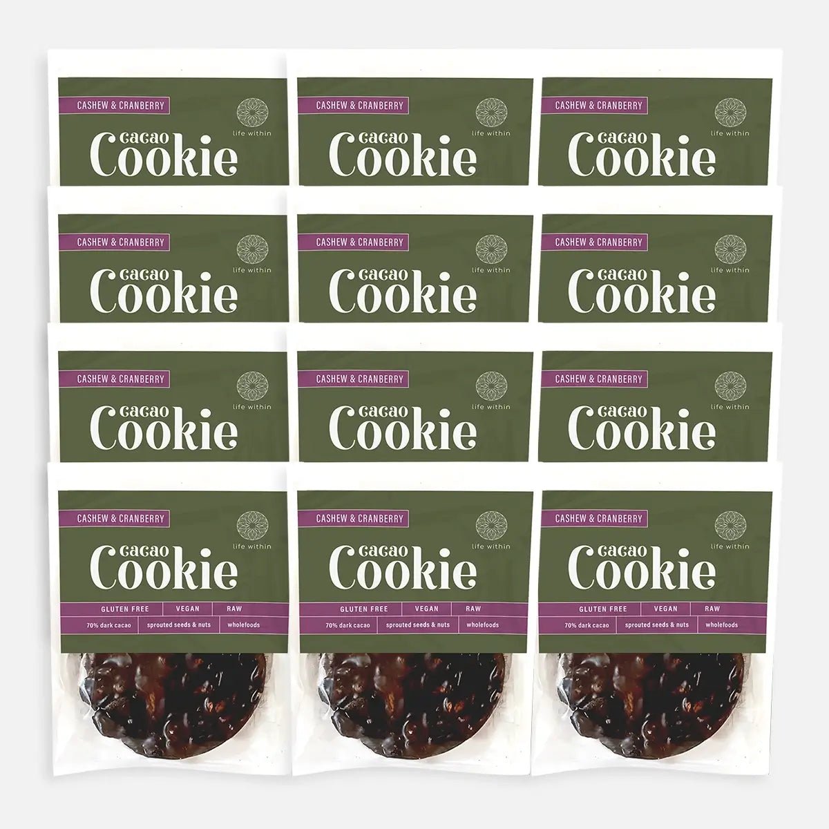 LIFE WITHIN CASHEW & CRANBERRY CACAO COOKIES - PACK OF 12 - SQOON