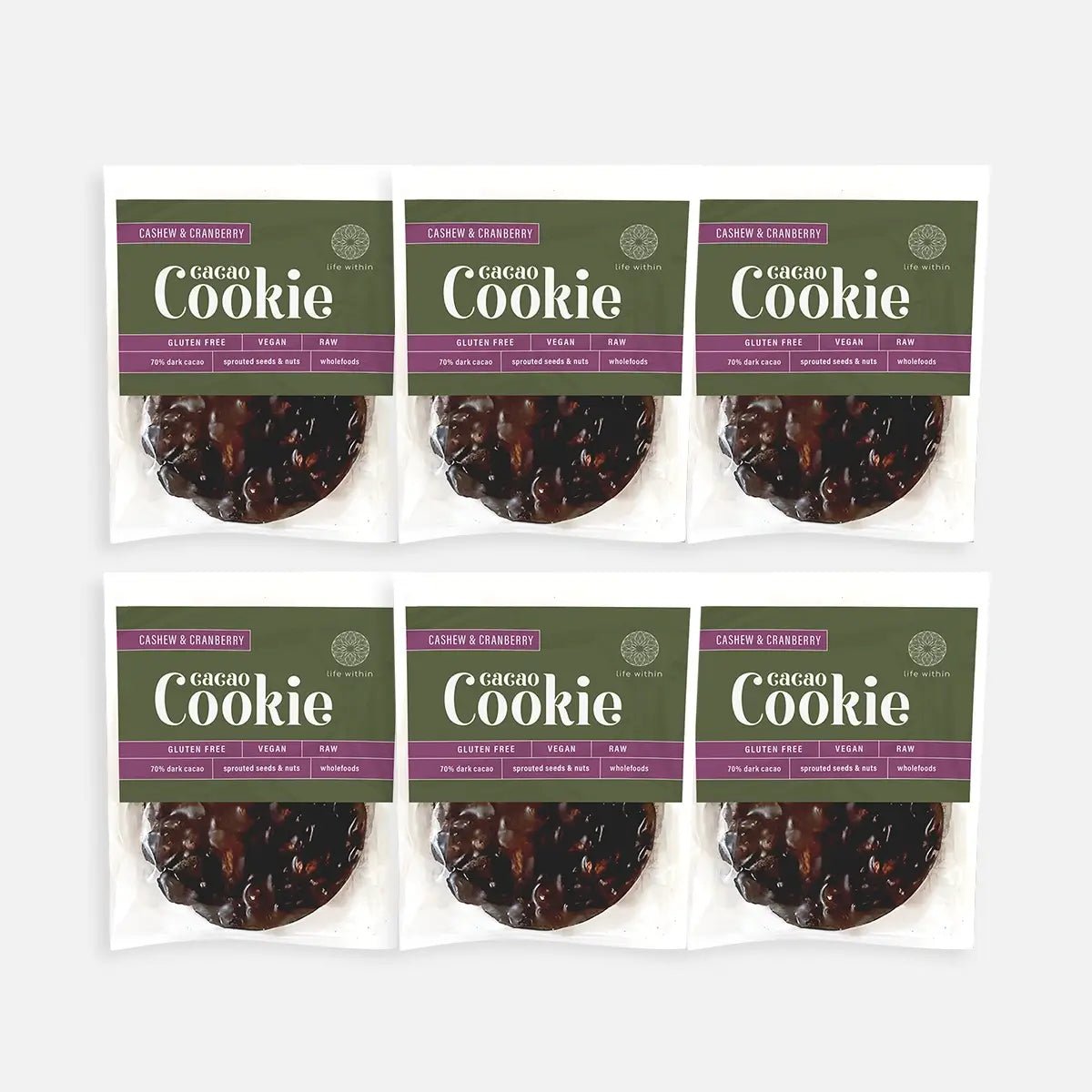 LIFE WITHIN CASHEW & CRANBERRY CACAO COOKIES - PACK OF 6 - SQOON