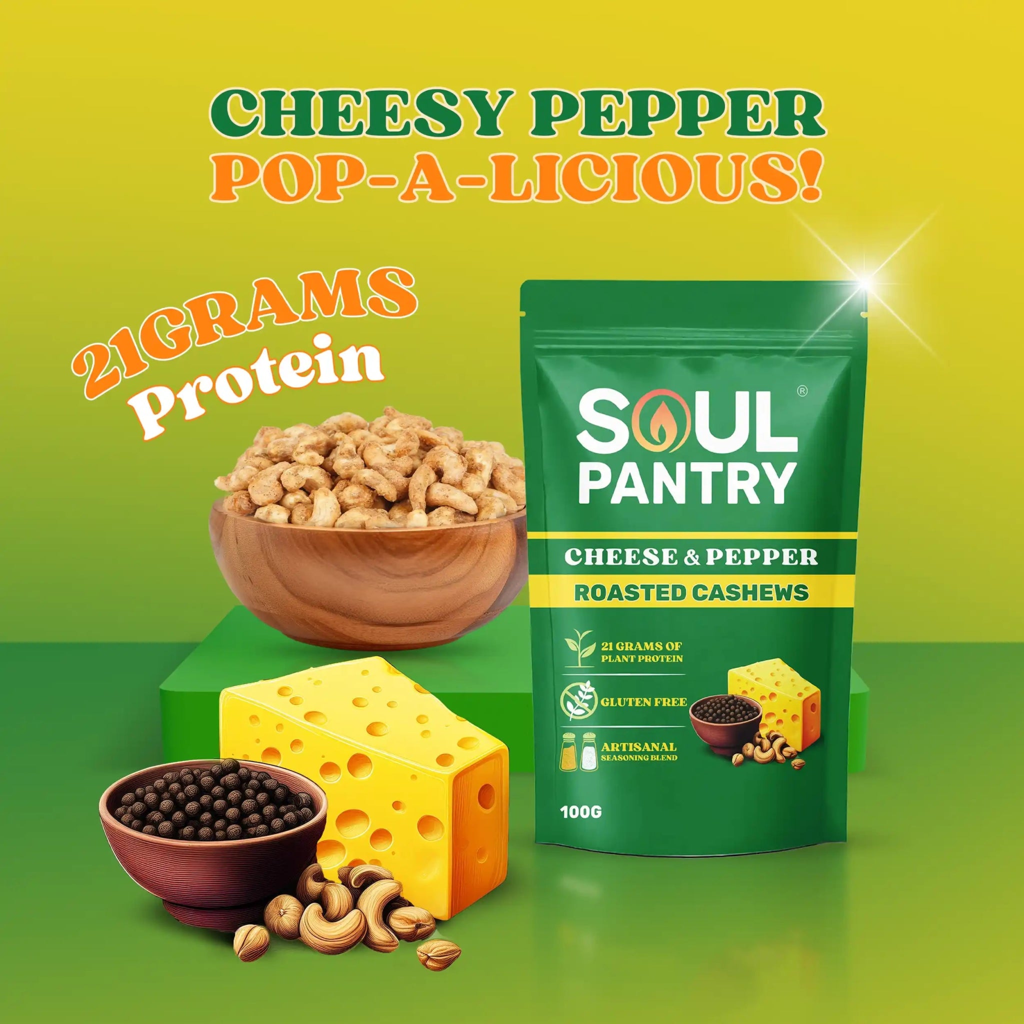 SOUL PANTRY CHEESE AND PEPPER CASHEWS (100g) - SQOON